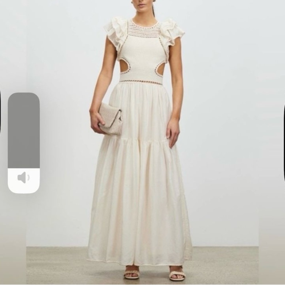 Cream Ruffled Tiered Maxi Dress with Cold Shoulder